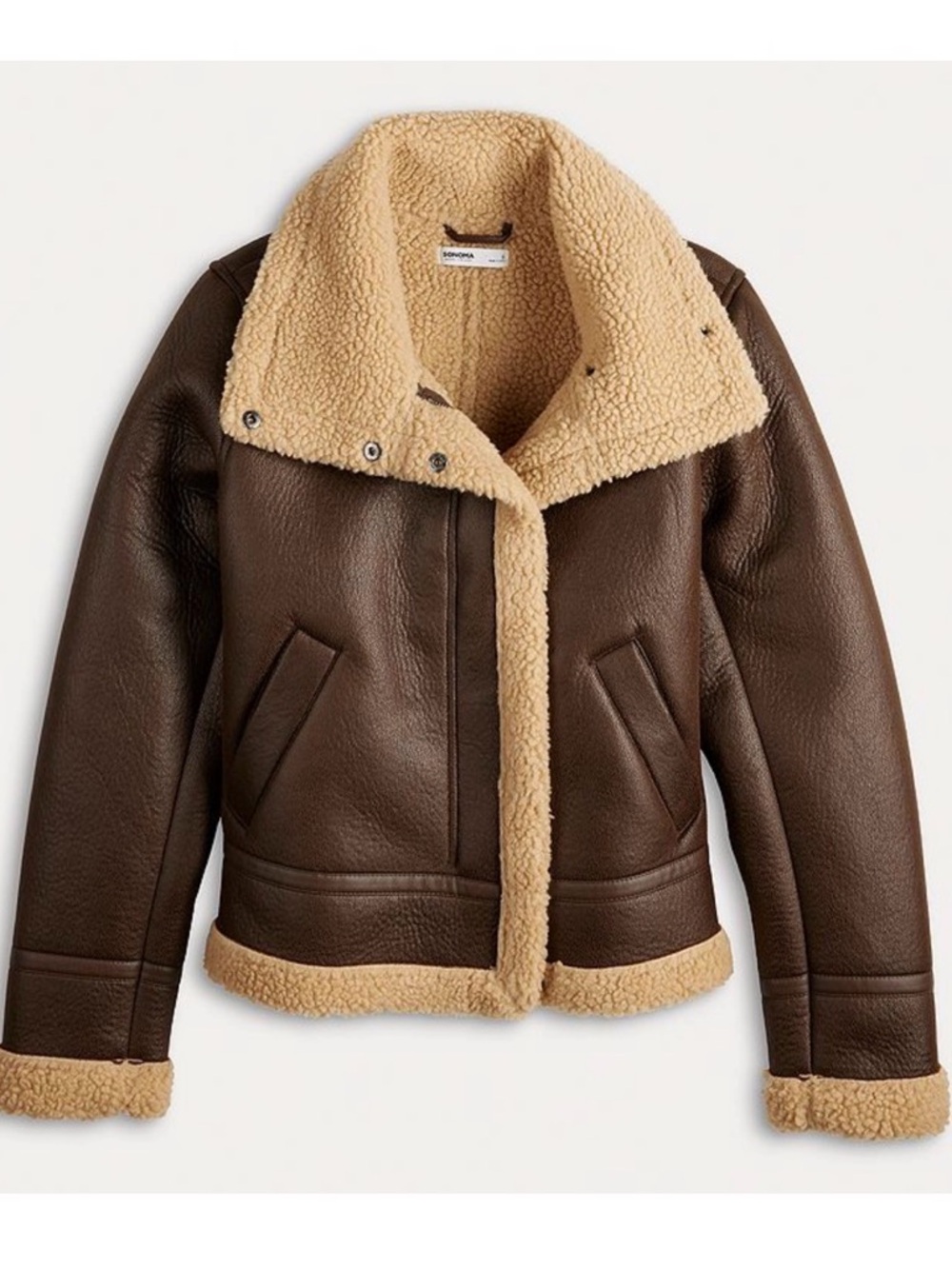 Brown Shearling-Trim Bomber Jacket - Women